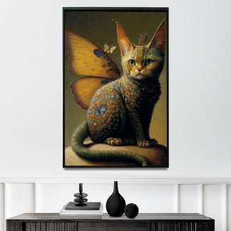 Vintage Cat Dragon with Butterfly Wings Poster