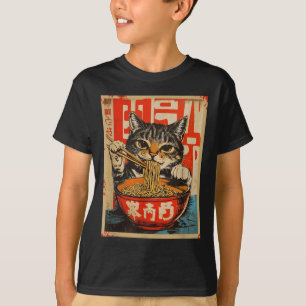 Vintage Cat Eating Ramen Noodles Japanese Art T-Shirt
