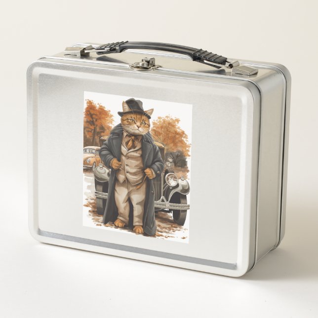 Vintage Cat Elegance Metal Lunch Box (Front)