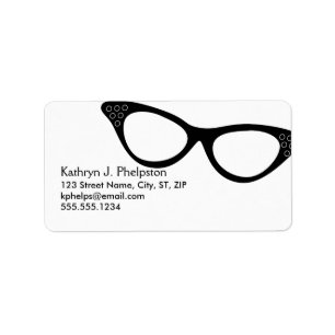 Vintage Cat-eyes Black Glasses Address Label