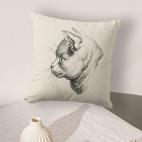 Vintage Cat Face Throw Pillow