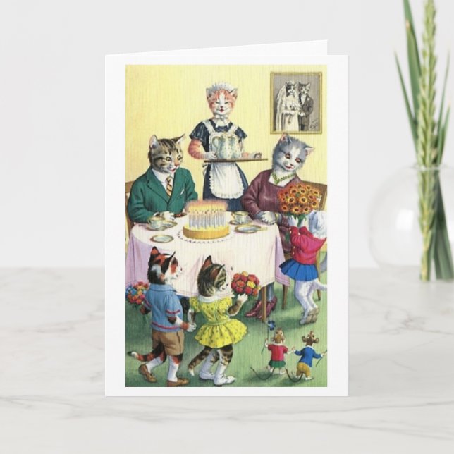 Vintage Cat Family Mother Birthday Card (Front)