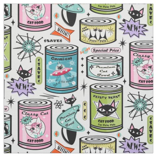 Vintage Cat Food Cans on Pale Gray studioxtine Fabric