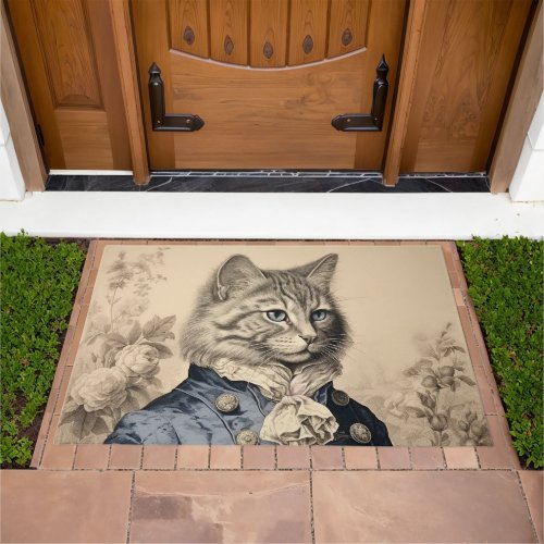 Vintage Cat Gentleman Botanical Chaton Noble Doormat