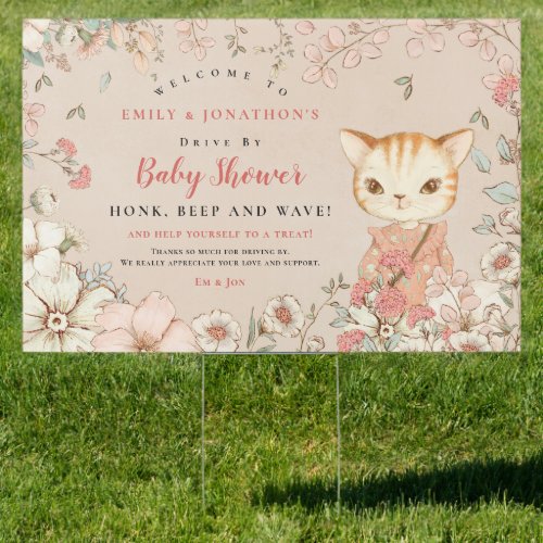 Vintage Cat Girl Welcome Drive By Baby Shower Sign