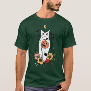 Vintage Cat Halloween Cat Lover Pumpkin Auntum Wom T-Shirt