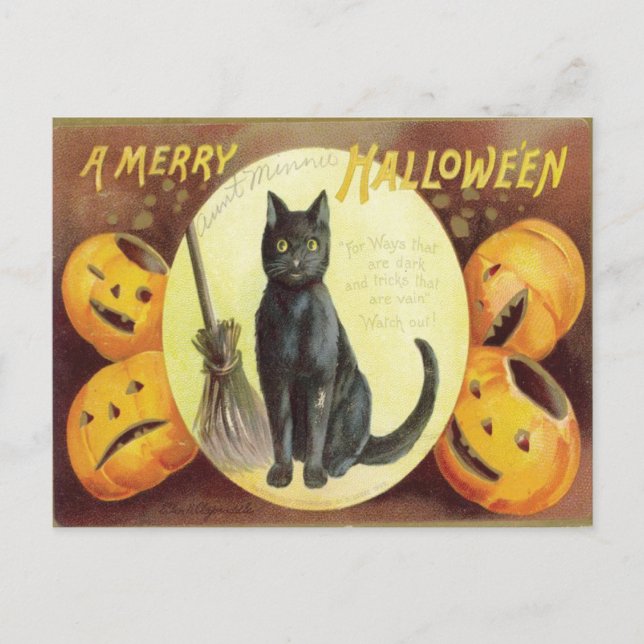 Vintage Cat Halloween Postcard (Front)