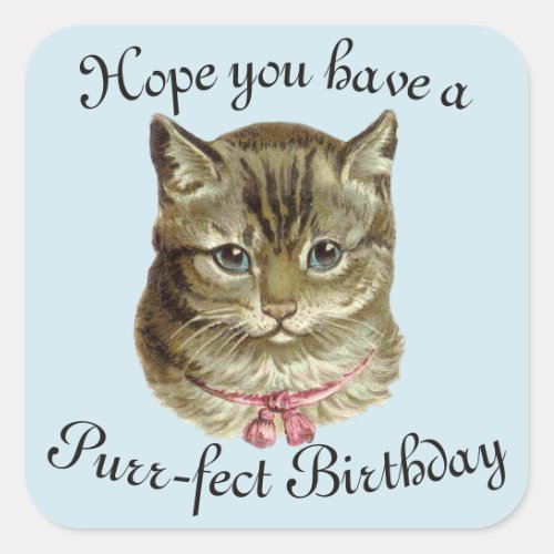 Vintage Cat Happy Birthday Stickers