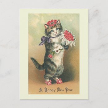 "vintage Cat Happy New Year" Postcard by PrimeVintage at Zazzle