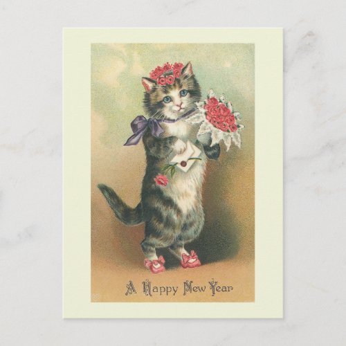 Vintage Cat Happy New Year Postcard