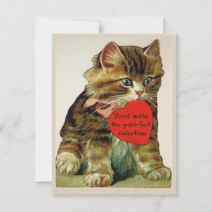 Vintage cat holding a valentine greeting card