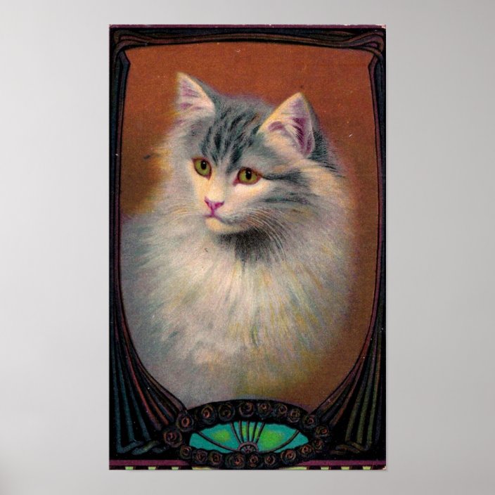 Vintage Cat Illustration Art Nouveau Cute Feline Poster Zazzle Com Vintage Cat Illustration Art Nouveau Cute Feline Poster Zazzle Com
