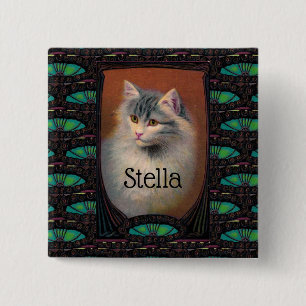 Vintage cat illustration art nouveau elegant button