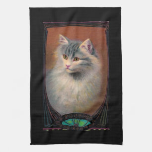 Vintage cat illustration art nouveau elegant kitchen towel