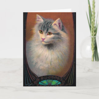 Vintage cat illustration art nouveau elegant pet card