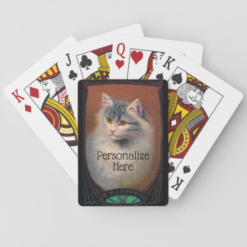 Vintage cat illustration art nouveau pet portrait  poker cards