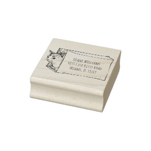 Vintage Cat Illustration Custom Return Address Rubber Stamp