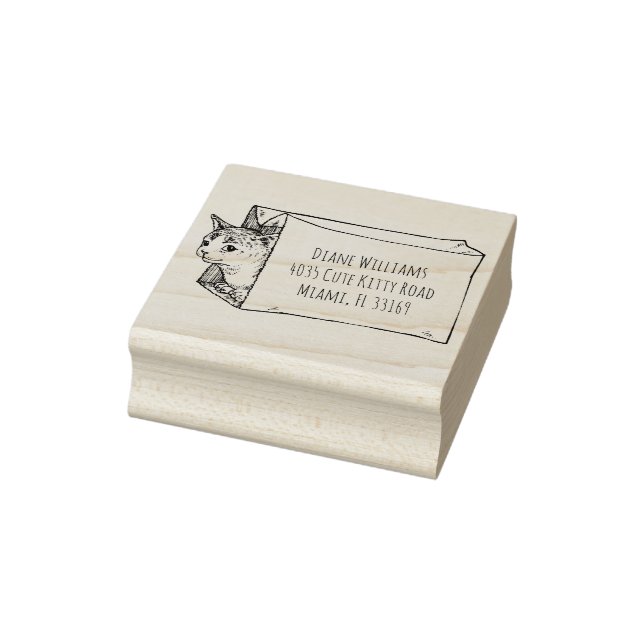 Vintage Cat Illustration Custom Return Address Rubber Stamp (Stamp)