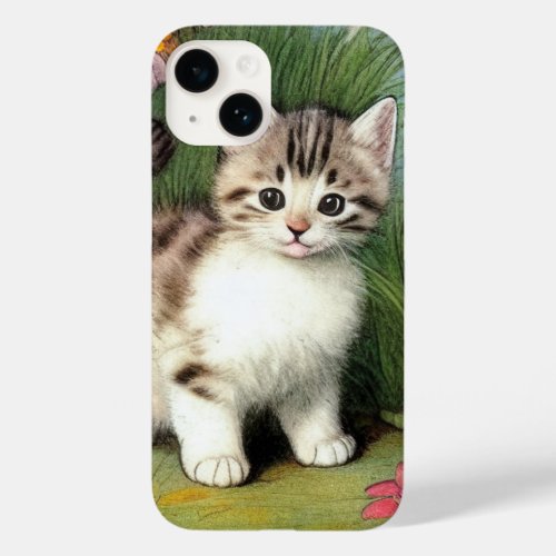 Vintage Cat Illustration with Red Flowers Case_Mate iPhone 14 Case