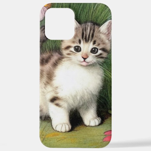 Vintage Cat Illustration with Red Flowers iPhone 12 Pro Max Case