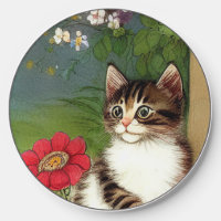 Vintage Cat Illustration with Spring Flowers