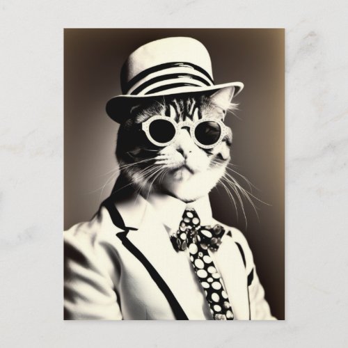 Vintage Cat in a Suit  Hat Postcard