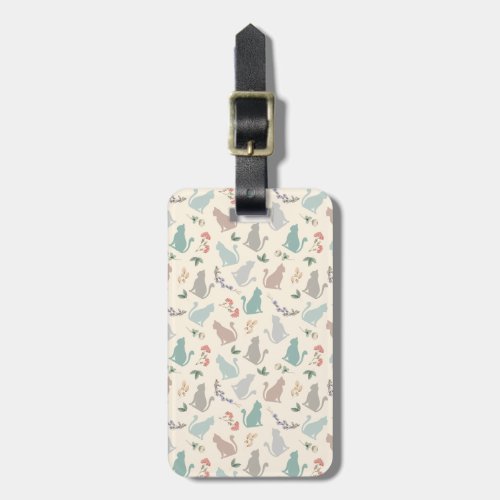 Vintage Cat in Floral Garden in Pink Luggage Tag