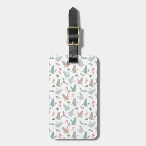 Vintage Cat in Floral Garden in White Luggage Tag