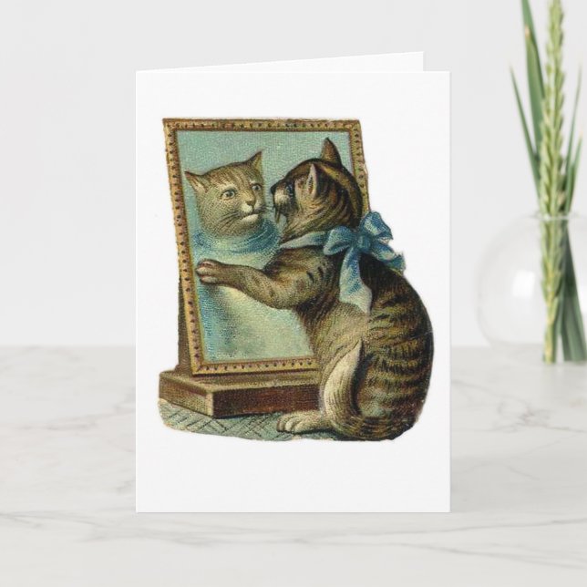 Vintage Cat in Mirror Notecard (Front)