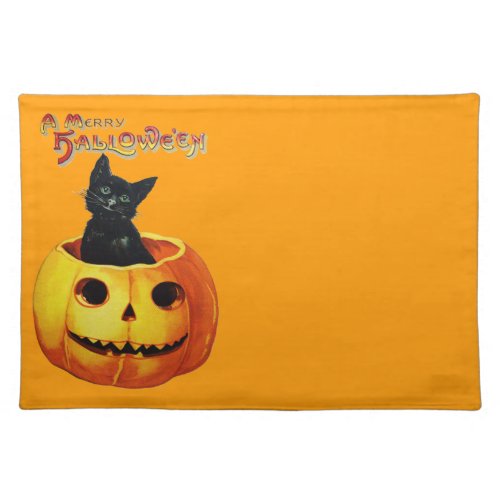 Vintage Cat in Pumpkin Cloth Placemat