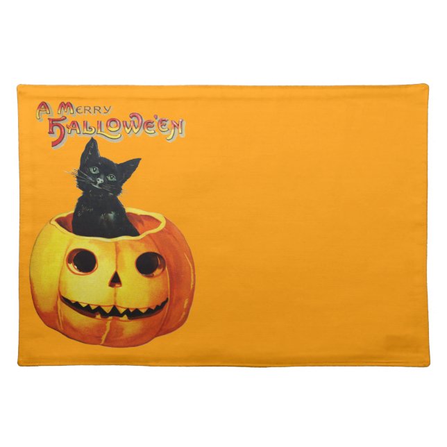 Vintage Cat in Pumpkin Cloth Placemat (Front)