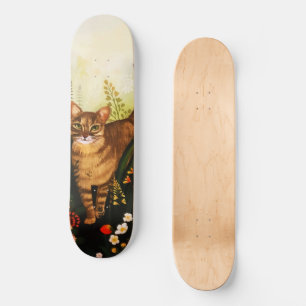 Vintage Cat In The Blooming Garden Watercolor Skateboard