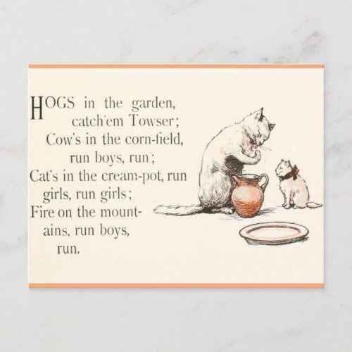 Vintage Cat in the Cream_pot Illustration  Rhyme  Postcard