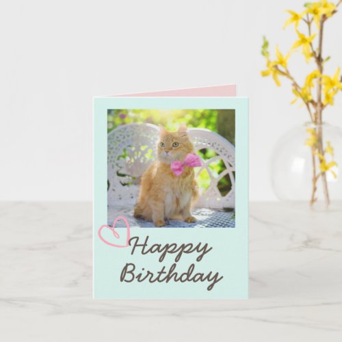 Vintage Cat in the Ribbon and Happy Birthday  Card