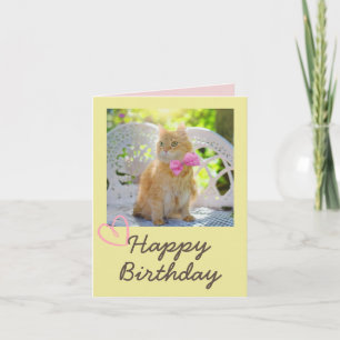 Vintage Cat in the Ribbon and Happy Birthday Card