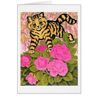 Vintage Cat in the Rose Bush Card by Louis Wain