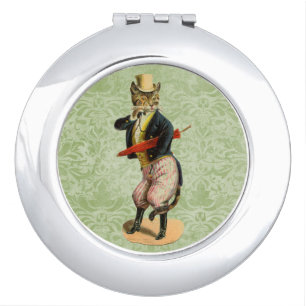 Vintage Cat in Top Hat Compact Mirror