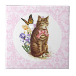 Vintage Cat Iris Flowers And Butterfly Ceramic Tile at Zazzle