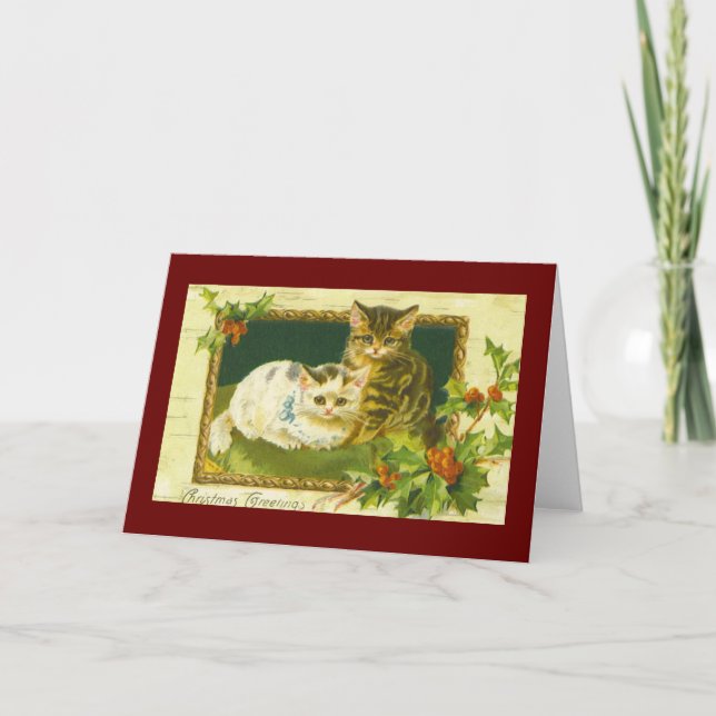 Vintage Cat Kitten Christmas Card (Front)