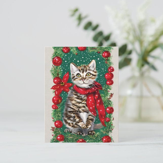 Vintage Cat Kitten Christmas Card (Standing Front)