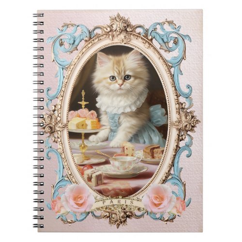 Vintage CatKittenFrenchparisteacakeroses猫 Notebook
