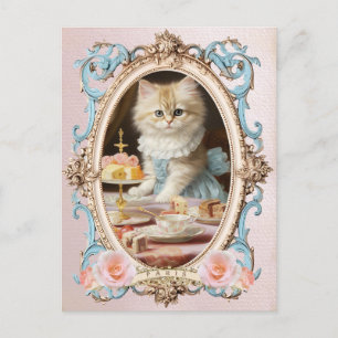 Vintage Cat,Kitten,French,paris,tea,cake,roses,猫 Postcard