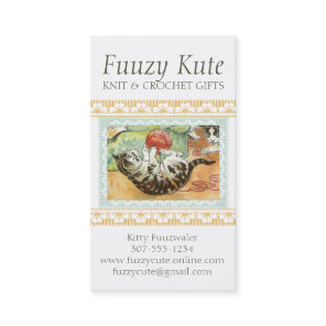 Vintage cat kitten playing w yarn knitting crochet business card