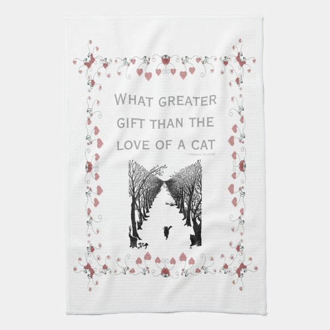 Vintage Cat Love Quote Heart Art Kitchen Towel (Vertical)