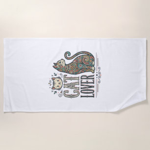 Vintage Cat Lover Engraving Style Graphic Shirt_1 Beach Towel