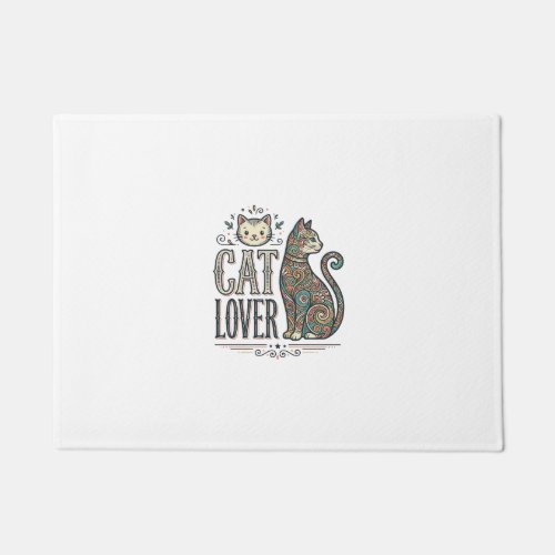 Vintage Cat Lover Engraving Style Graphic Shirt_1 Doormat