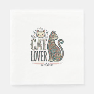 Vintage Cat Lover Engraving Style Graphic Shirt_1 Napkins