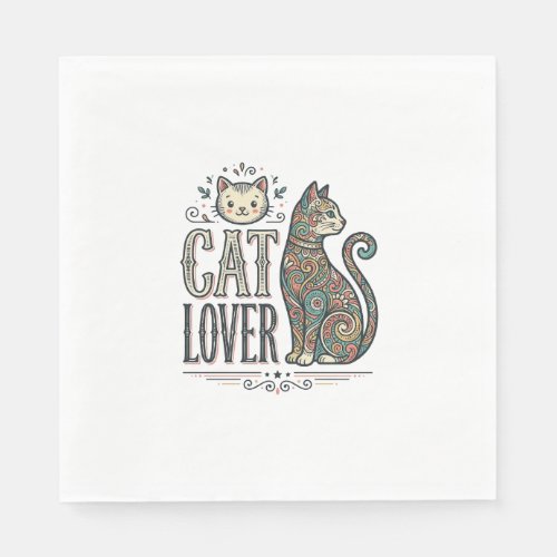 Vintage Cat Lover Engraving Style Graphic Shirt_1 Napkins