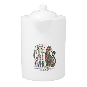 Vintage Cat Lover Engraving Style Graphic Shirt_1 Teapot