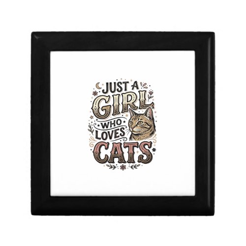 Vintage Cat Lover Girl Typography Design_1 Gift Box